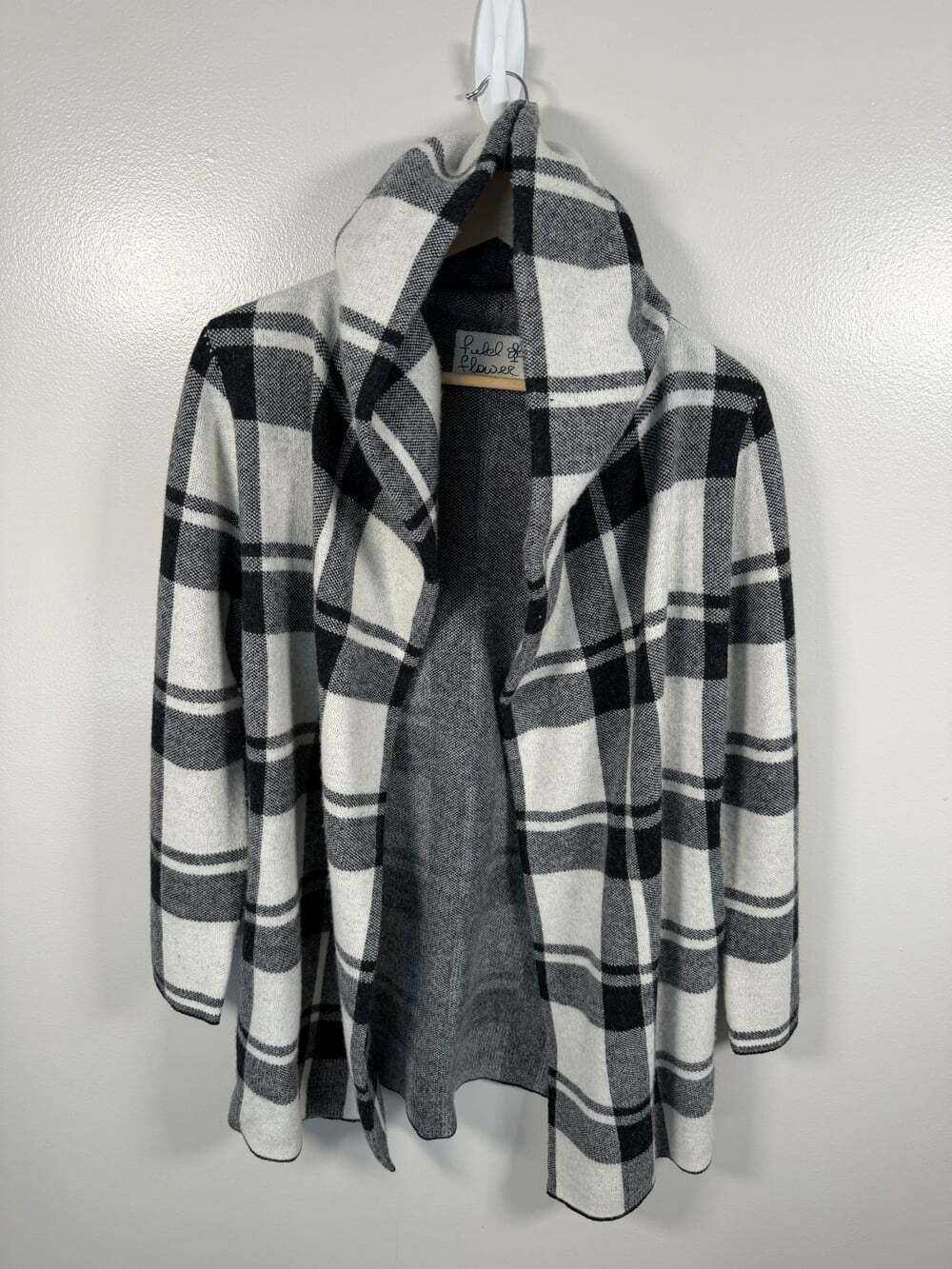 Field Flower Anthropologie Hooded Open Cardigan Sweater Coat XS Wool Plaid